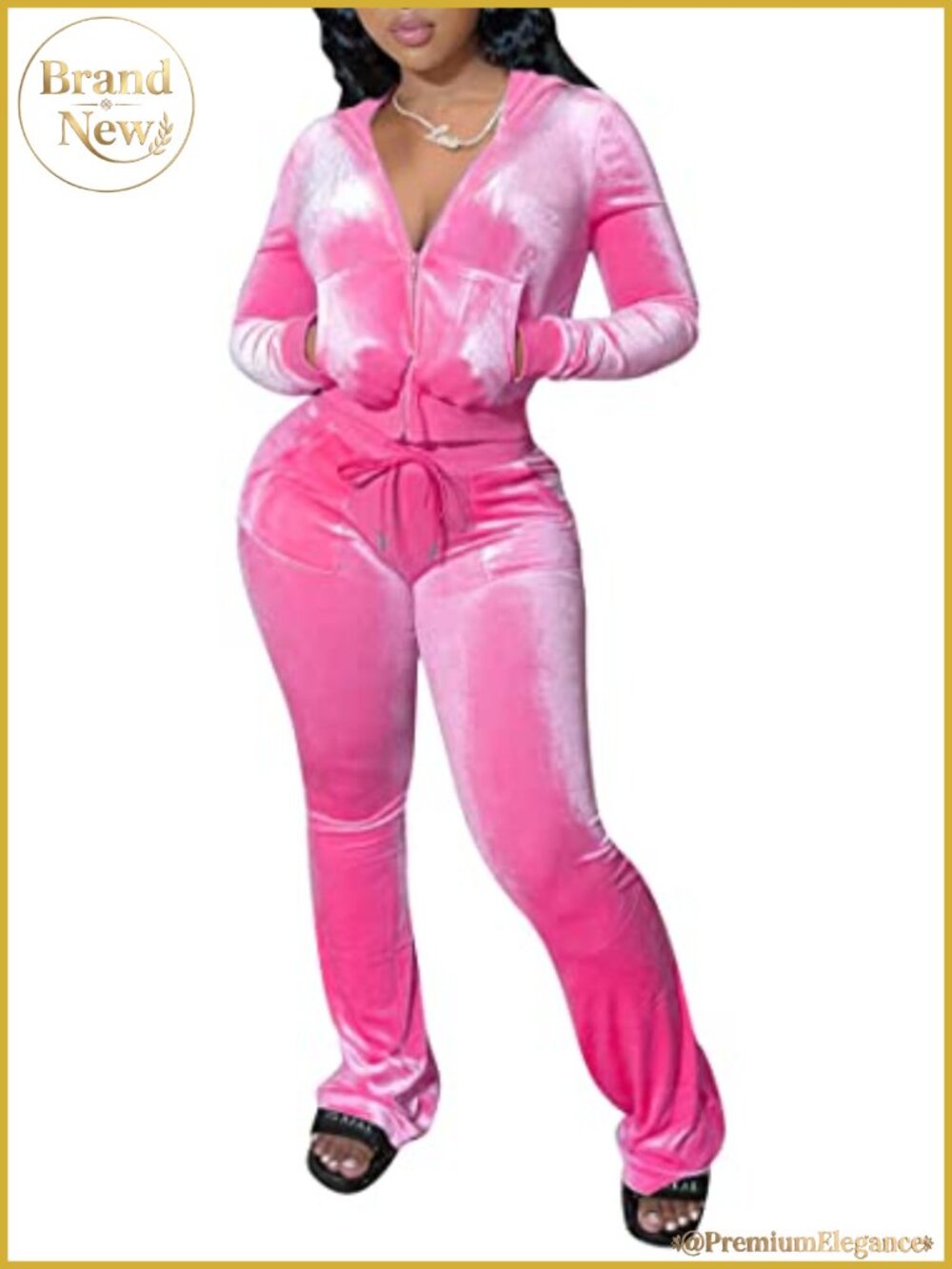Velvet 2 Piece Tracksuit Set Zip Hoodie Jacket Jogger Pants Set